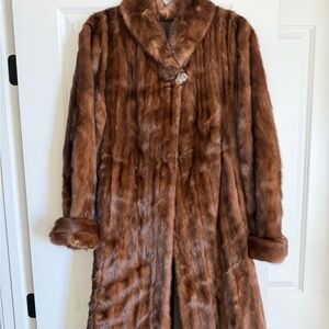 Chic Brown authentic Mink Fur Long Coat.